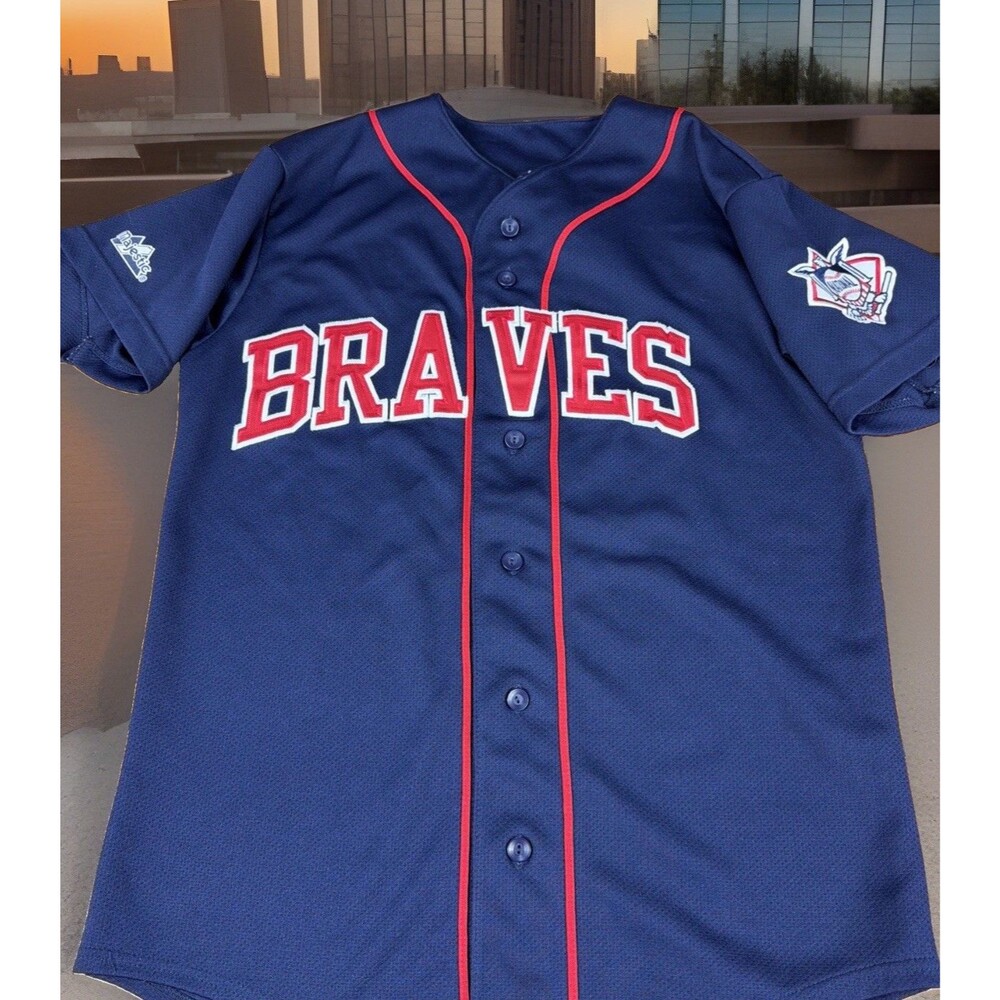 Vintage 90s Majestic MLB Atlanta Braves Chipper Jones #10 Jersey Men's Med. Navy
